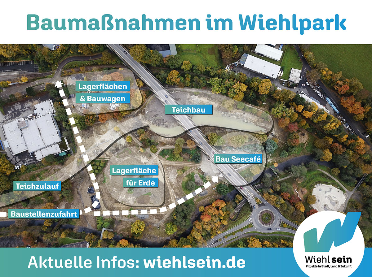 Die Übersicht zeigt die Bereiche der Baustelle Wiehlpark. Grafik: Stadt Wiehl