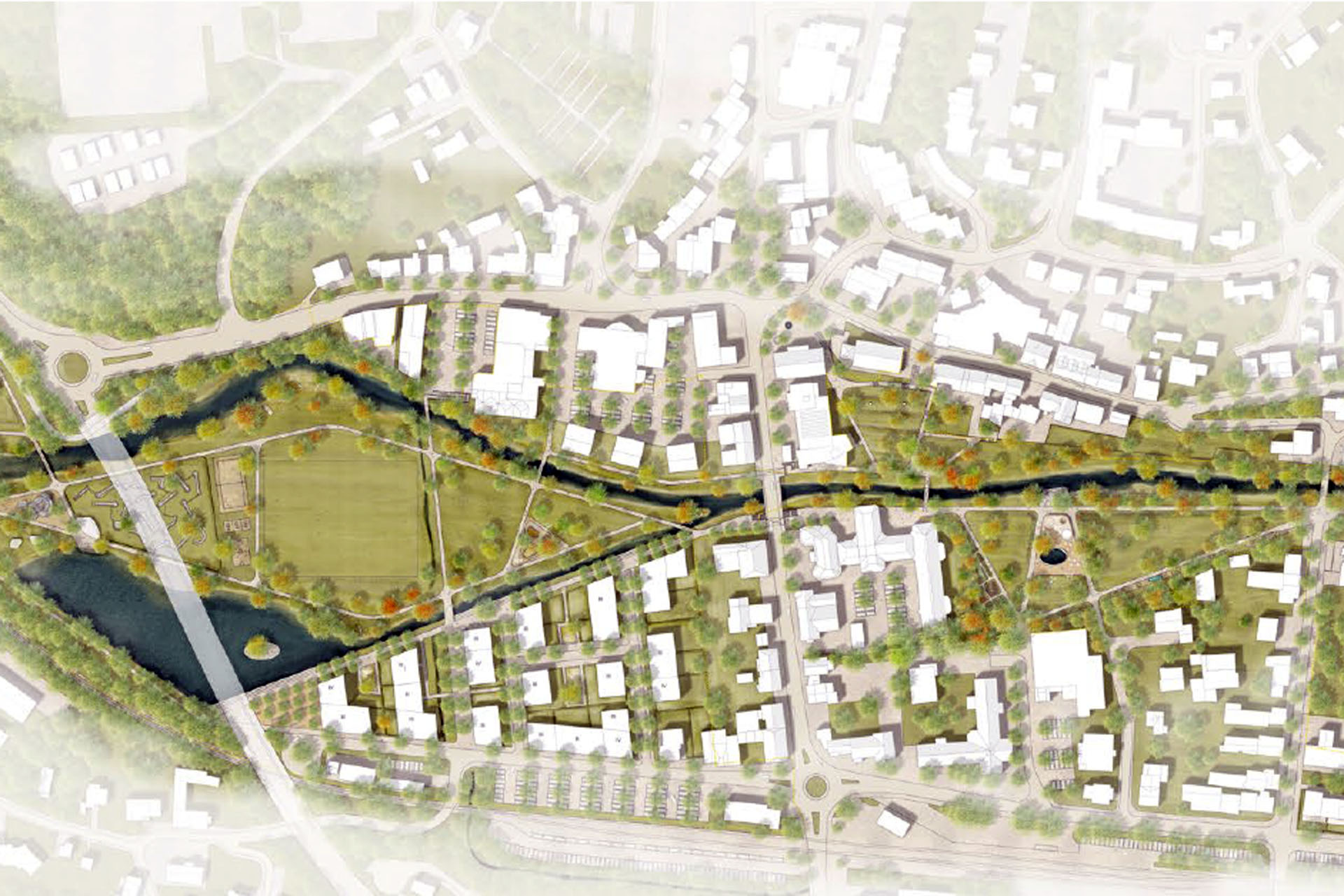 Der Plan zeigt den Bereich der Wiehlaue, der in drei Bauabschnitten umgestaltet wird – zwei Abschnitte sind abgeschlossen. Plan: FSWLA Landschaftsarchitektur