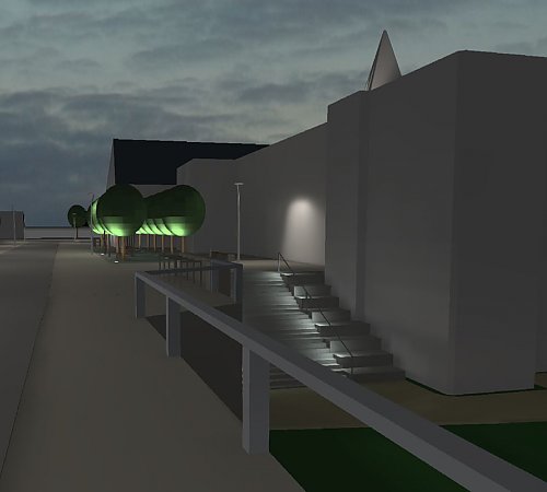 Rein schematisch dargestellt: die Beleuchtung der geplanten großzügigen Treppenanlage, die künftig vom Rathaus zur Wiehlaue führen soll. Grafik: OC Lichtplanung