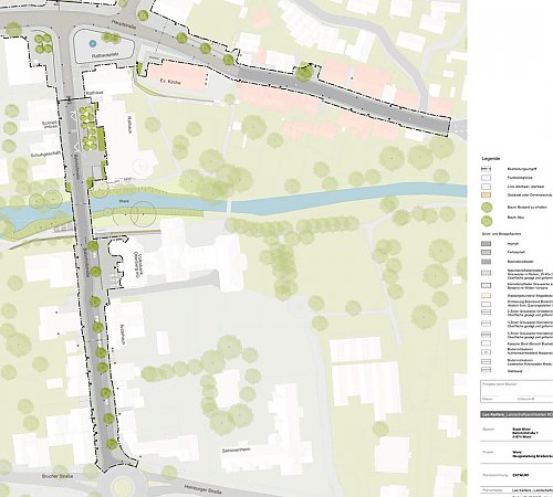 Der Ausschnitt aus dem Entwurfsplan gibt einen schematischen Eindruck vom künftigen Aussehen der Bahnhofstraße. Grafik: Lex Kerfers Der Ausschnitt aus dem Entwurfsplan gibt einen schematischen Eindruck vom künftigen Aussehen der Bahnhofstraße. Grafik: Lex Kerfers
