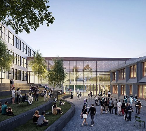 Idee für den Innenhof eines neu gestalteten Dietrich-Bonhoeffer-Gymnasiums. Grafik: pvma Idee für den Innenhof eines neu gestalteten Dietrich-Bonhoeffer-Gymnasiums. Grafik: pvma