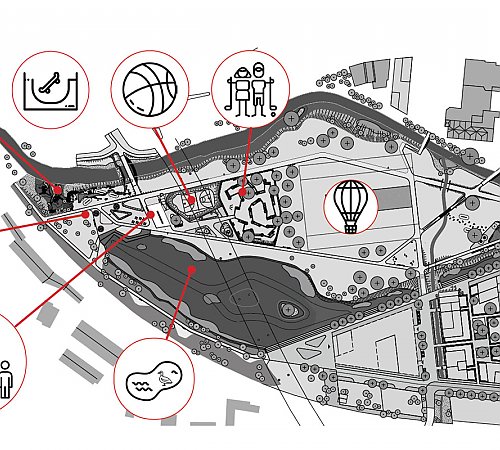 Der Übersichtsplan zeigt, welche Highlights sich künftig wo im Wiehlpark befinden werden. Grafik: Molestina Architekten