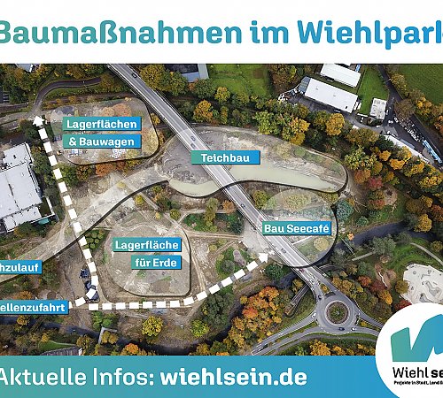 Die Übersicht zeigt die Bereiche der Baustelle Wiehlpark. Grafik: Stadt Wiehl Die Übersicht zeigt die Bereiche der Baustelle Wiehlpark. Grafik: Stadt Wiehl